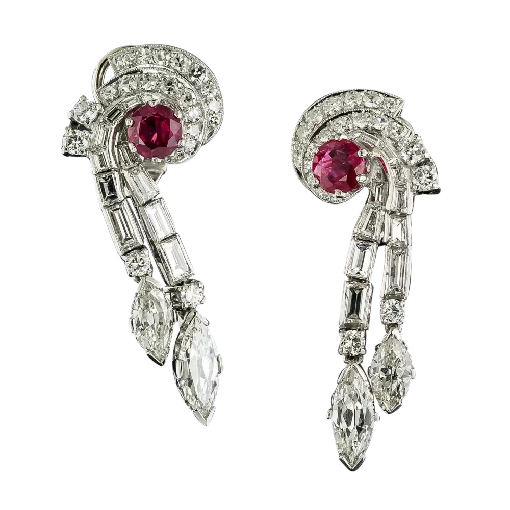 Late-Art Deco No-Heat Burma Ruby and Diamond Drop Earrings - 4