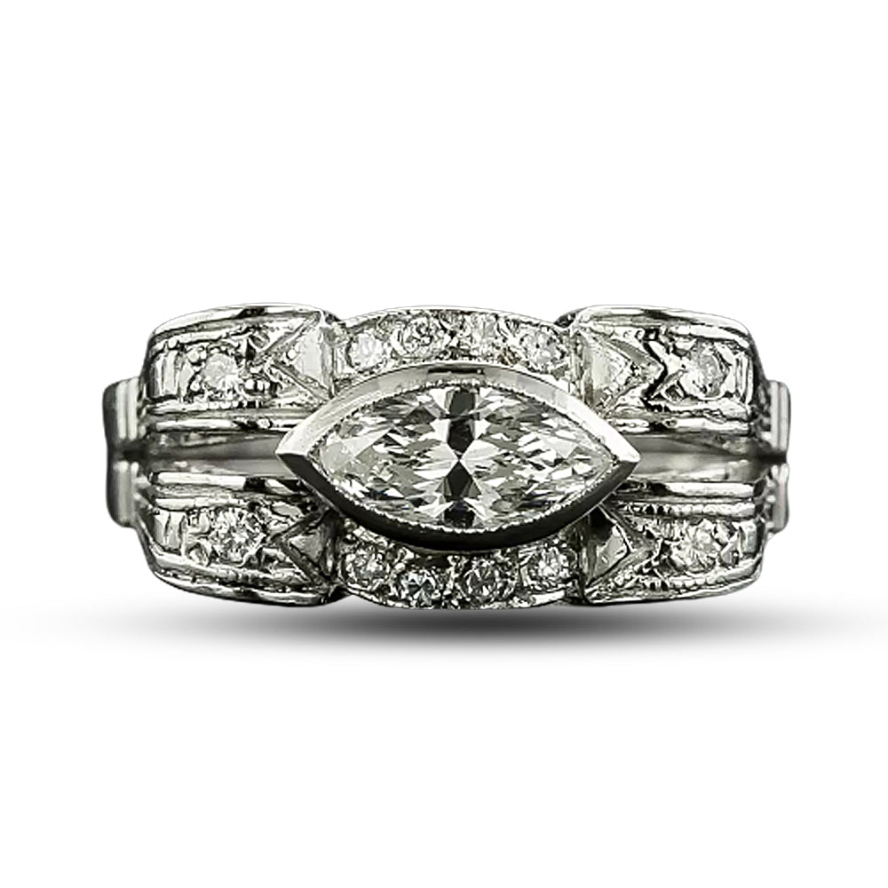 Late Art Deco/Retro Marquise Diamond Ring - 4