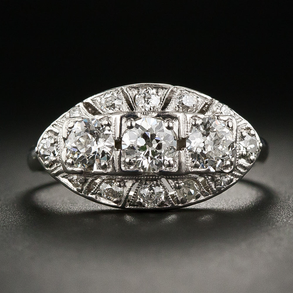 Late-Art Deco Three-Stone Diamond Ring - 2