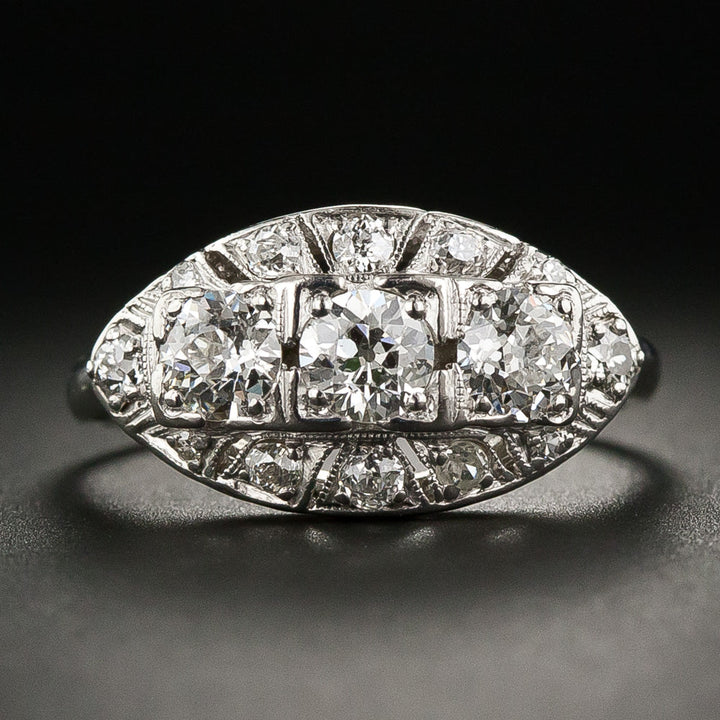 Late-Art Deco Three-Stone Diamond Ring