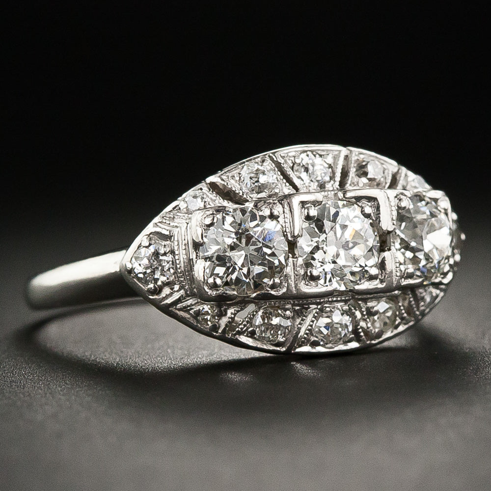 Late-Art Deco Three-Stone Diamond Ring - 3