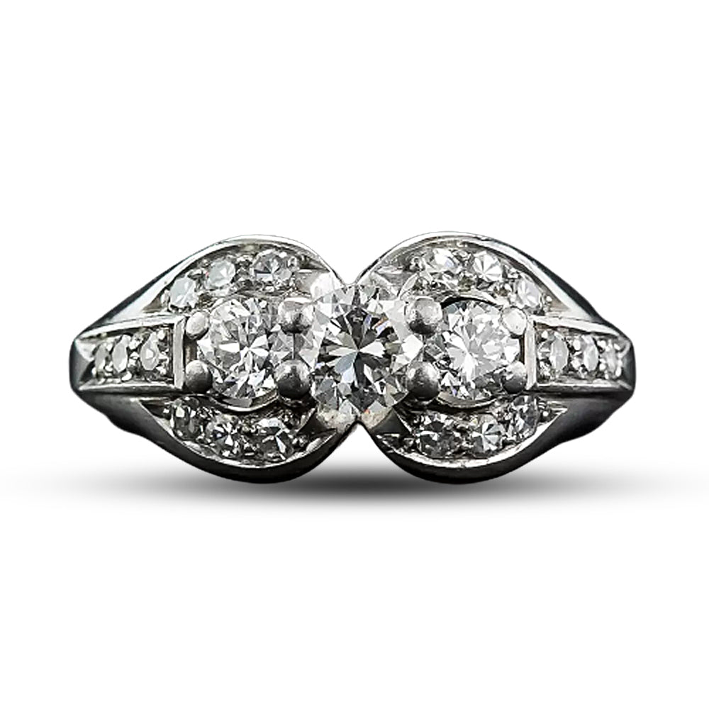 Late-Art Deco Three-Stone Diamond Ring - 5