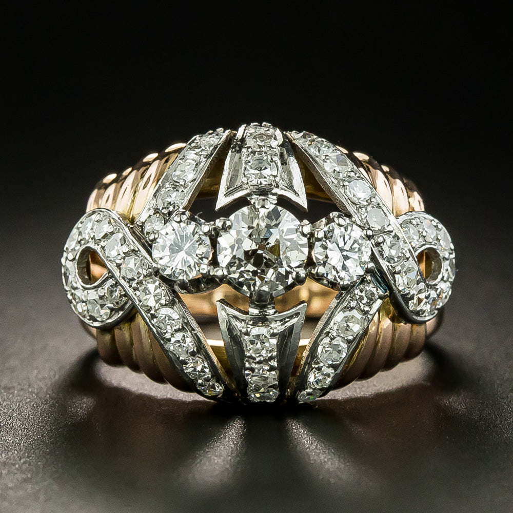 Late Art Deco Two-Tone Diamond Dome Ring - 1