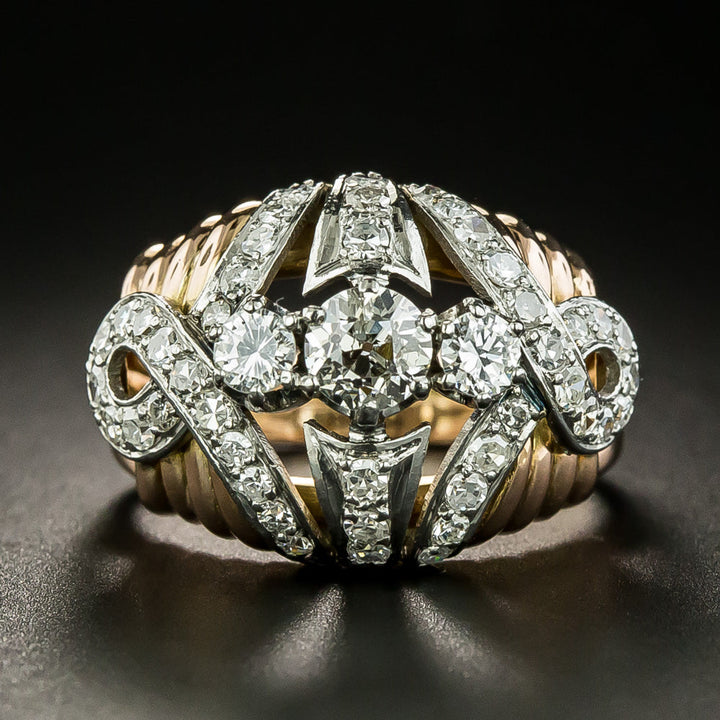 Late Art Deco Two-Tone Diamond Dome Ring