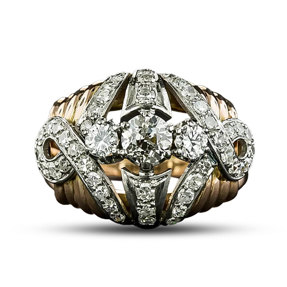 Late Art Deco Two-Tone Diamond Dome Ring - 4