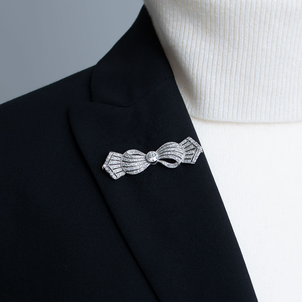 Late Edwardian/Art Deco Diamond Bow Brooch - 6