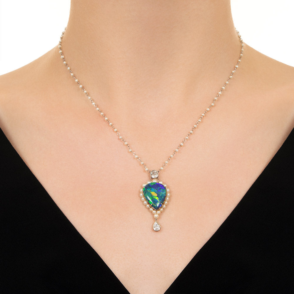 Late-Edwardian Black Opal, Pearl, and Diamond Necklace - 4