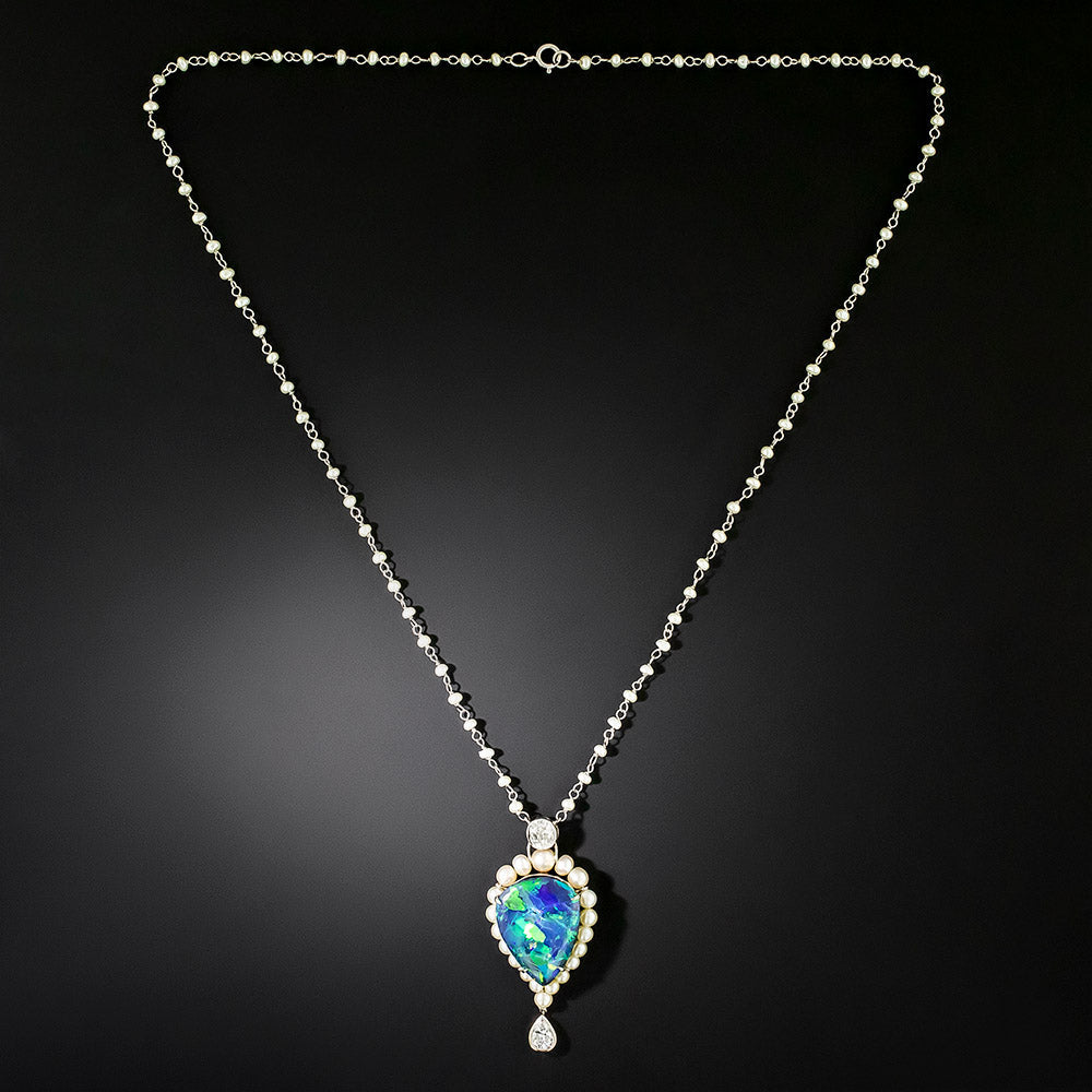 Late-Edwardian Black Opal, Pearl, and Diamond Necklace - 3