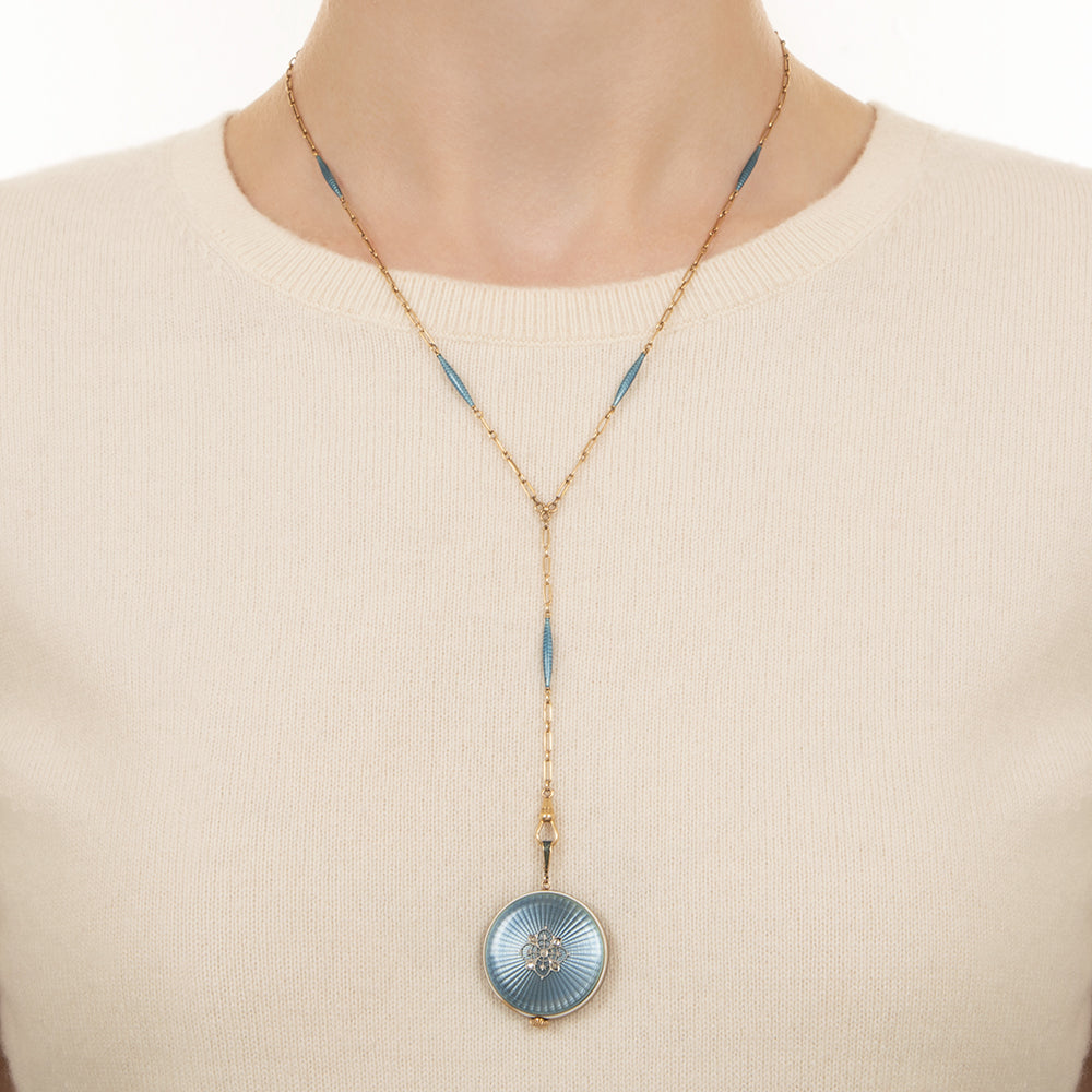Late-Edwardian Blue Enamel Pendant Watch and Chain  - 10