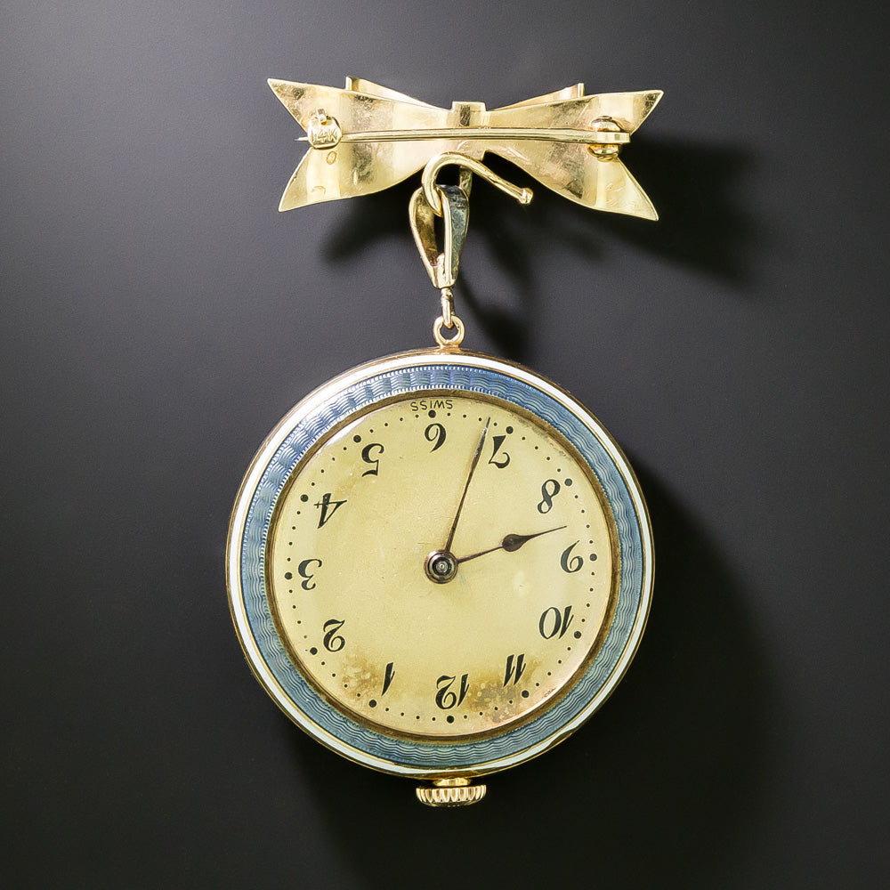Late-Edwardian Blue Enamel Pendant Watch and Chain  - 6