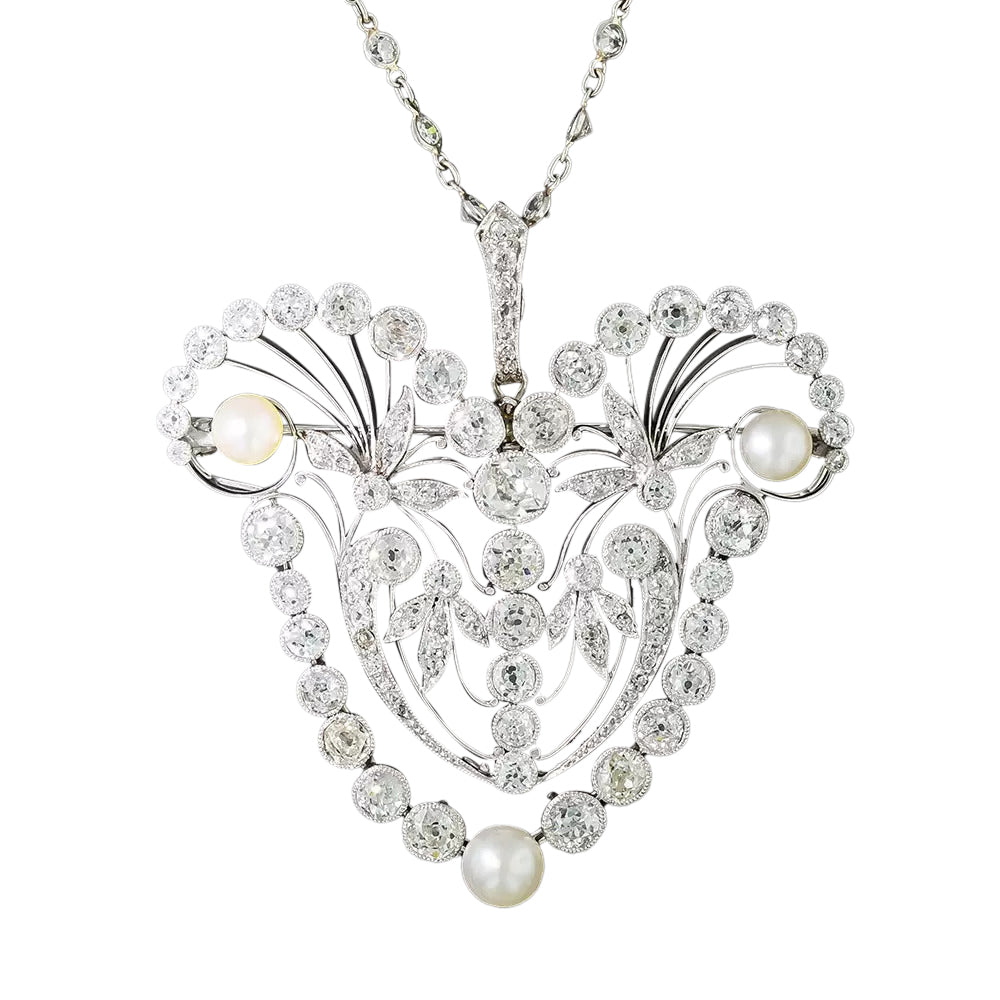 Late-Edwardian Diamond and Natural Pearl Brooch / Necklace - 3