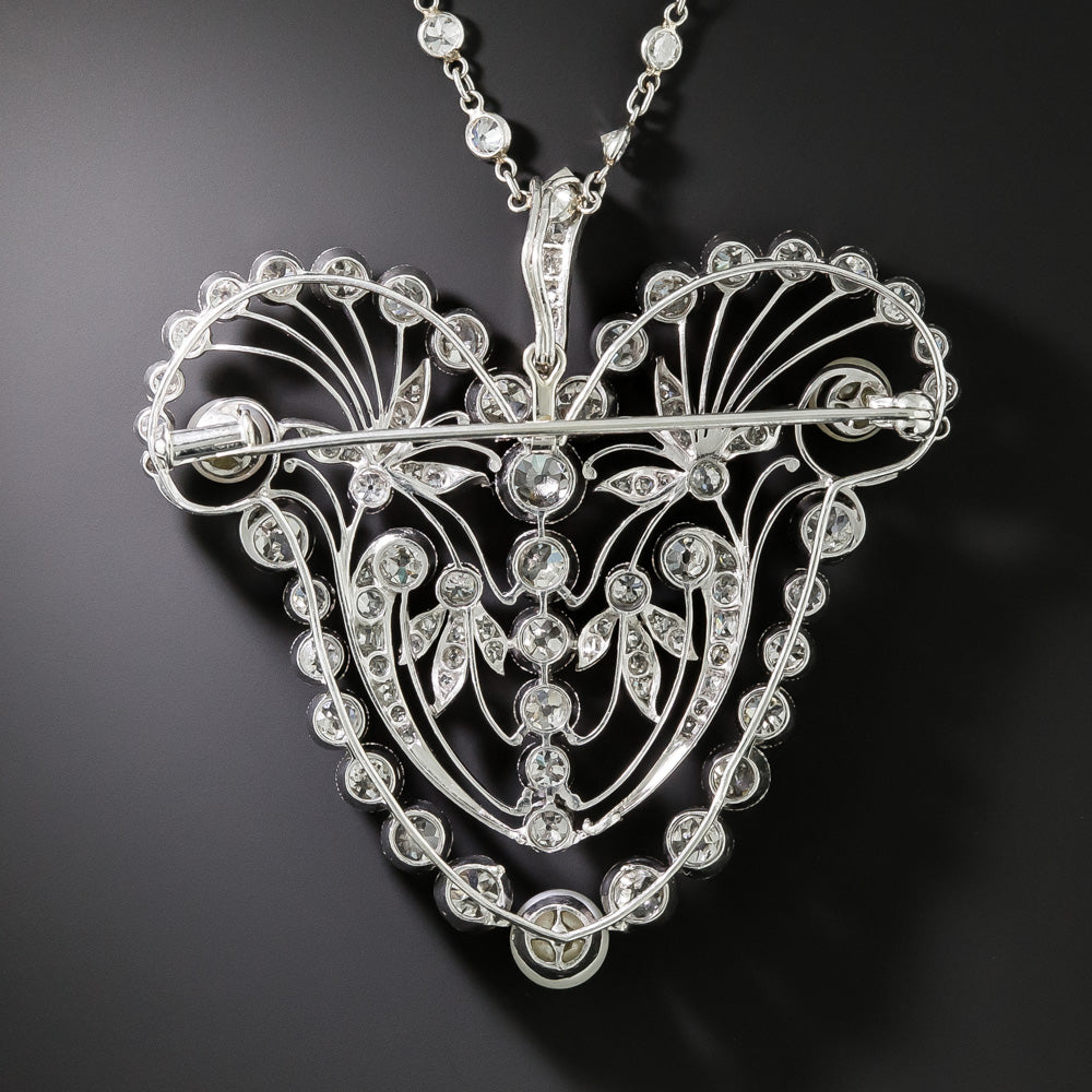 Late-Edwardian Diamond and Natural Pearl Brooch / Necklace - 2