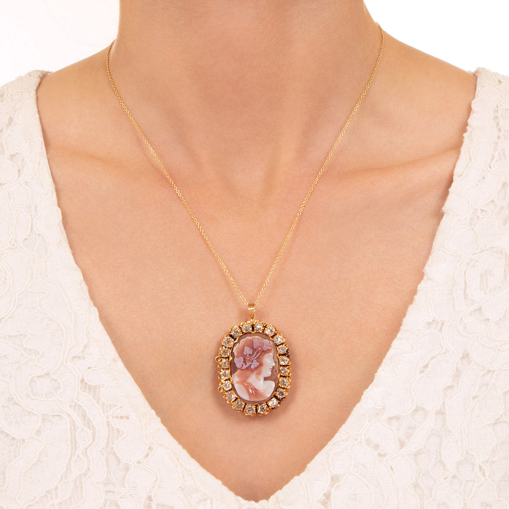 Late Georgian/Early Victorian Hardstone Cameo and Diamond Pendant/Brooch - 2