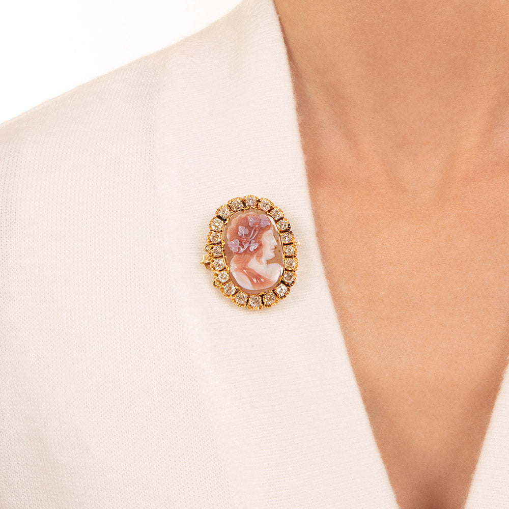 Late Georgian/Early Victorian Hardstone Cameo and Diamond Pendant/Brooch - 3