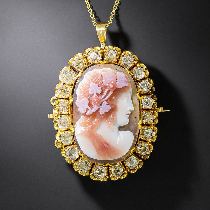 Late Georgian/Early Victorian Hardstone Cameo and Diamond Pendant/Brooch