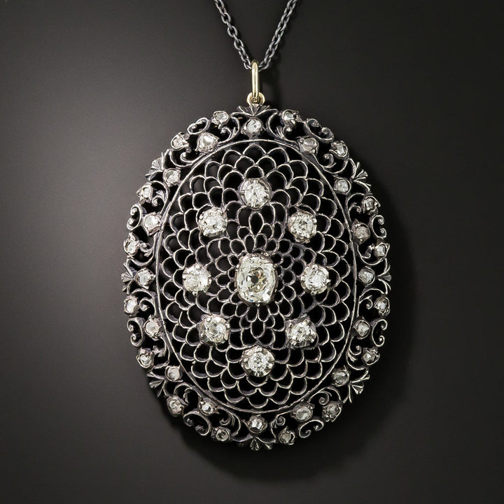 Late Victorian Diamond Openwork Pendant Necklace