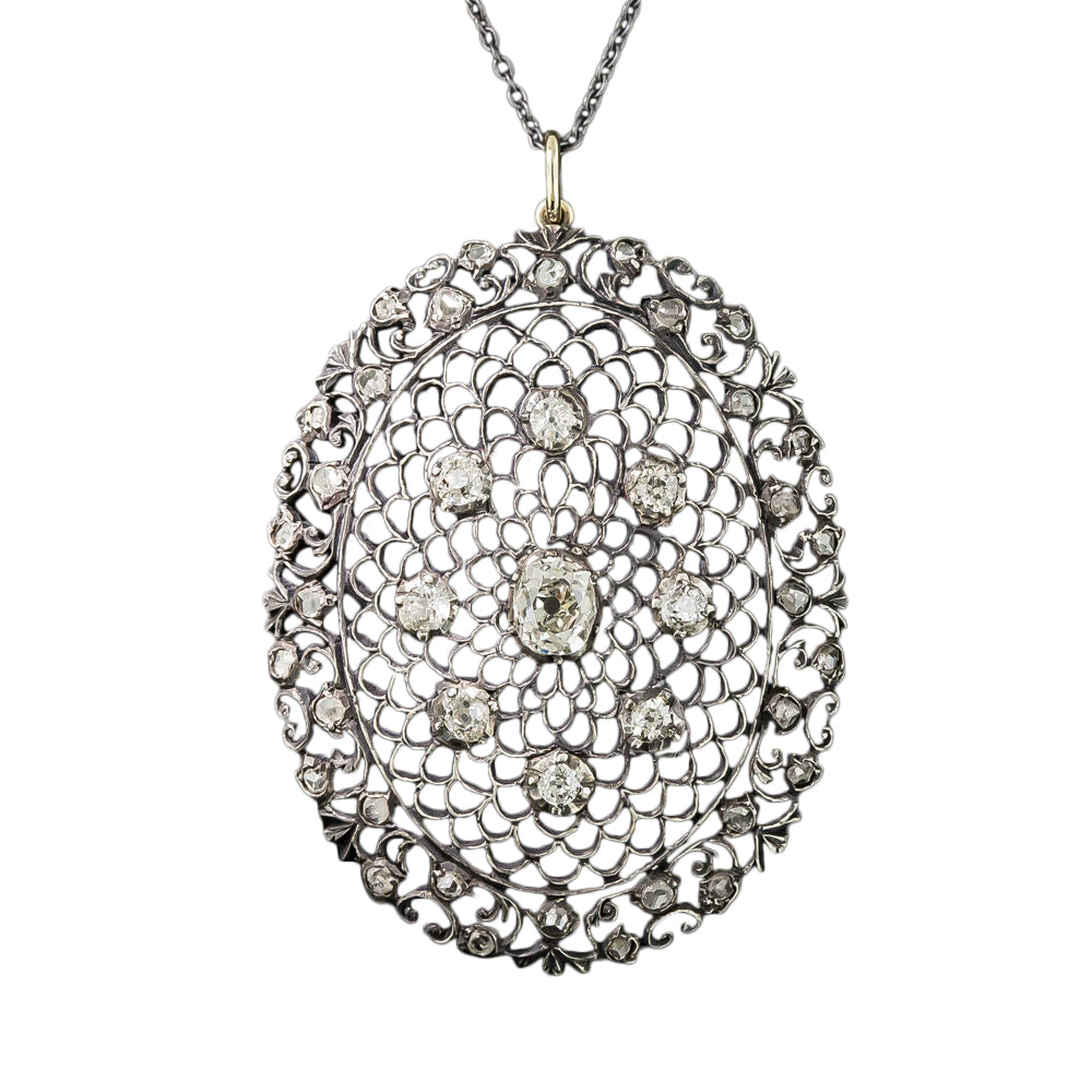 Late Victorian Diamond Openwork Pendant Necklace - 3