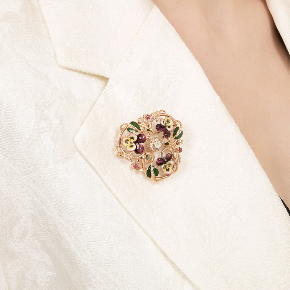 Late-Victorian Enamel Pansy and Diamond Brooch - 3