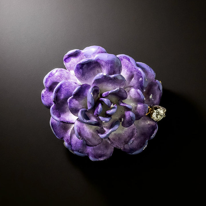 Late Victorian Purple Enamel and Diamond Dahlia Brooch/Pendant
