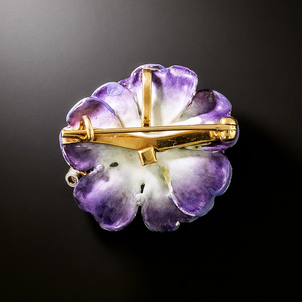 Late Victorian Purple Enamel and Diamond Dahlia Brooch/Pendant - 3