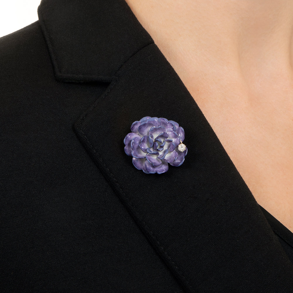 Late Victorian Purple Enamel and Diamond Dahlia Brooch/Pendant - 4