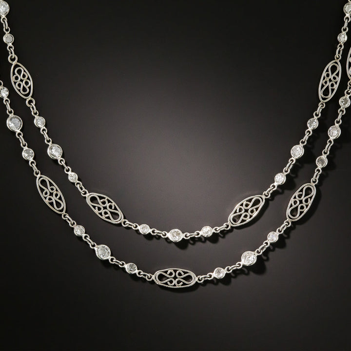 Long 8.25 Carat Diamond Platinum Chain Necklace