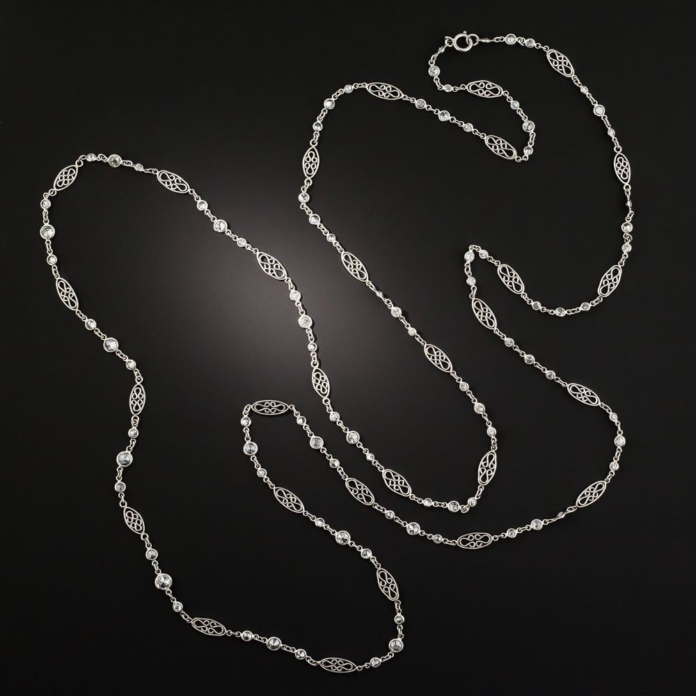 Long 8.25 Carat Diamond Platinum Chain Necklace - 2