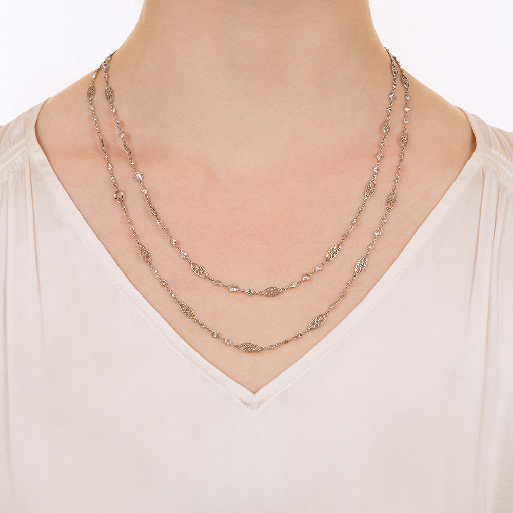 Long 8.25 Carat Diamond Platinum Chain Necklace - 3
