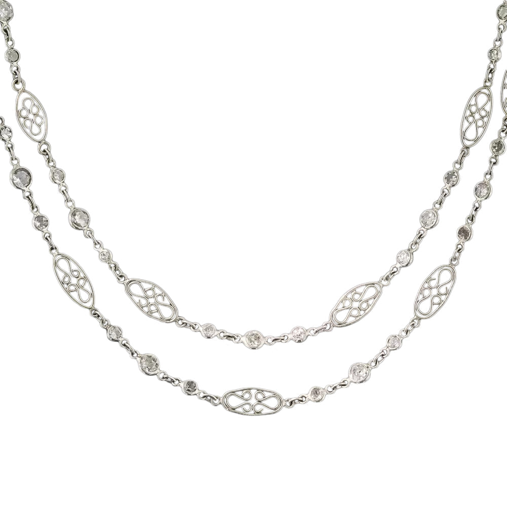 Long 8.25 Carat Diamond Platinum Chain Necklace - 4