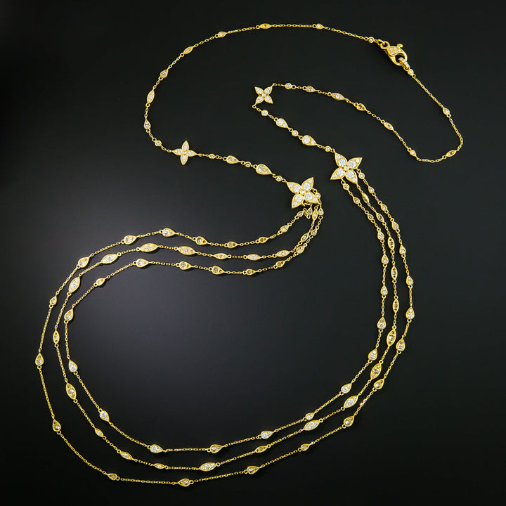 Long Triple Diamonds-by-the-Yard Necklace