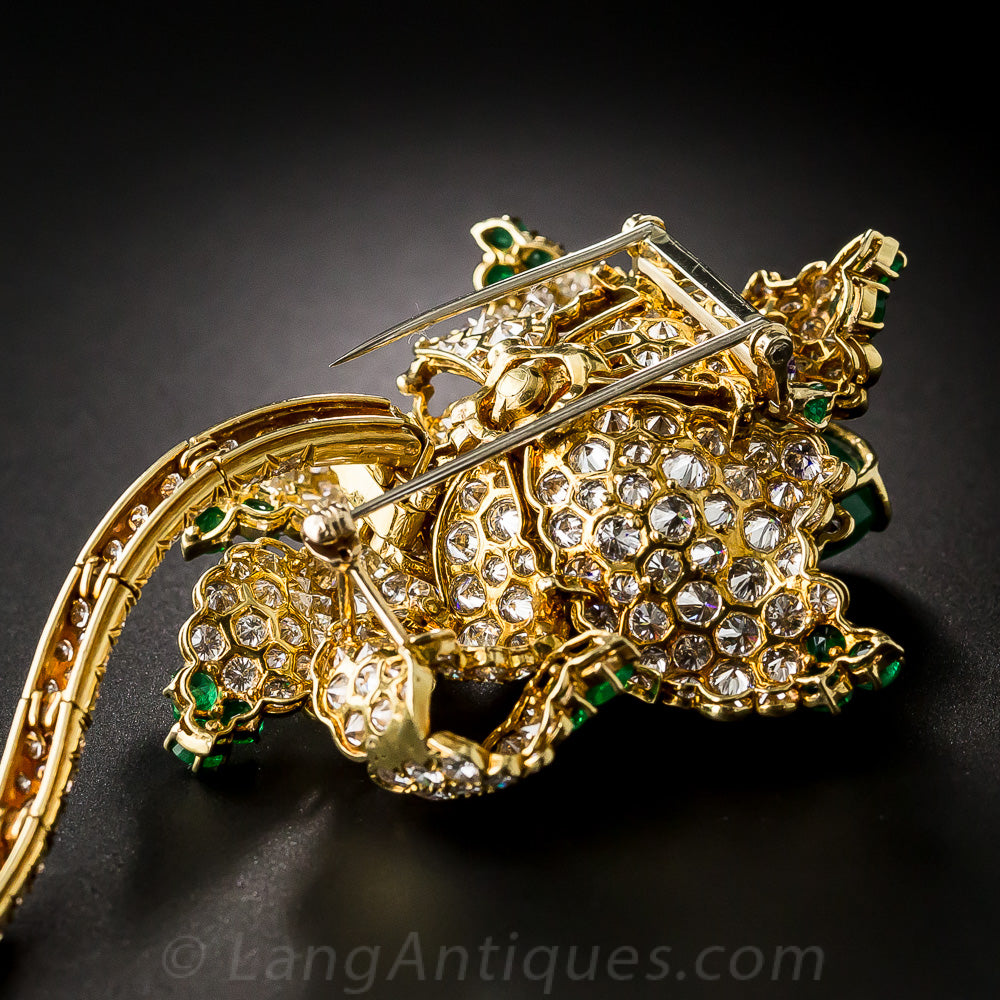 Magnificent Emerald and Diamond Flower Brooch - 12
