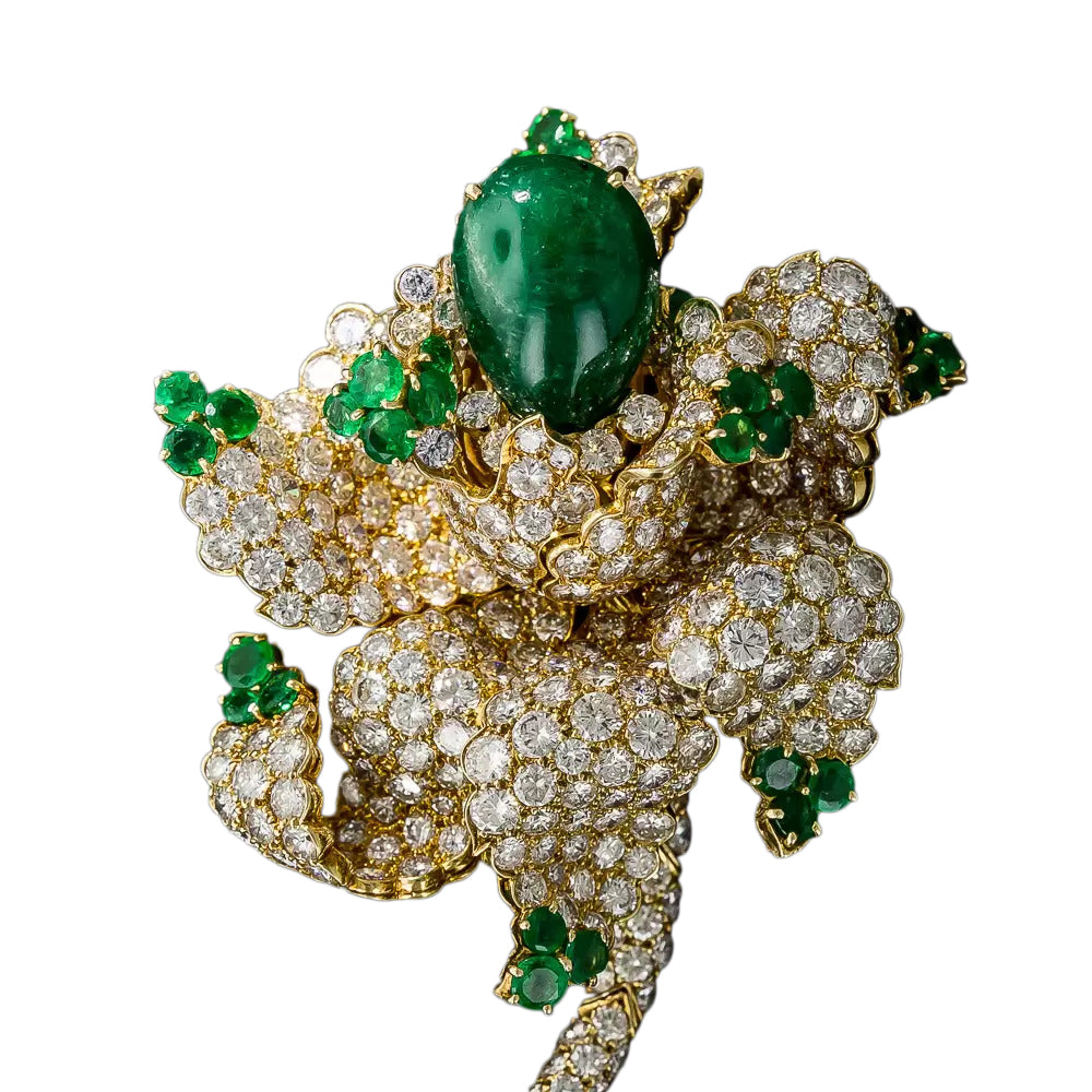 Magnificent Emerald and Diamond Flower Brooch - 8