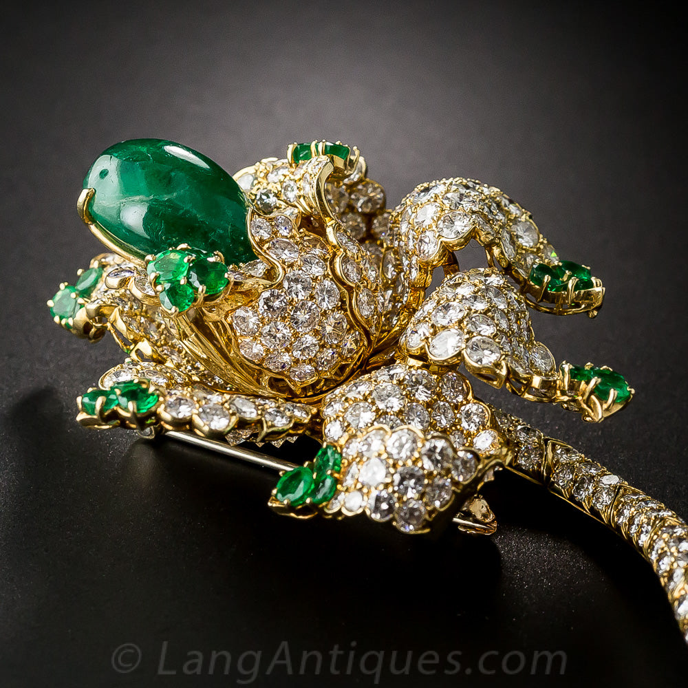 Magnificent Emerald and Diamond Flower Brooch - 11