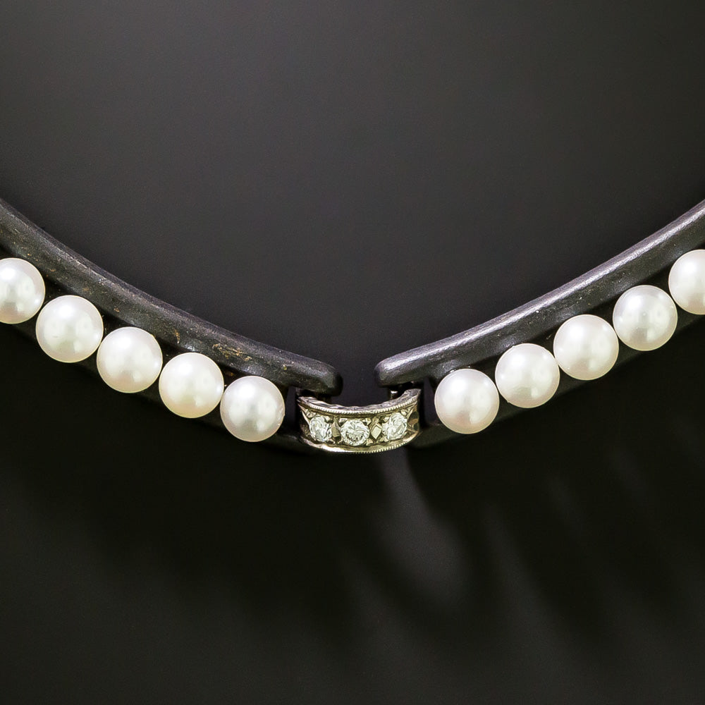 Marsh & Co. Cultured Pearl, Diamond and Blackened Steel Necklace - 4