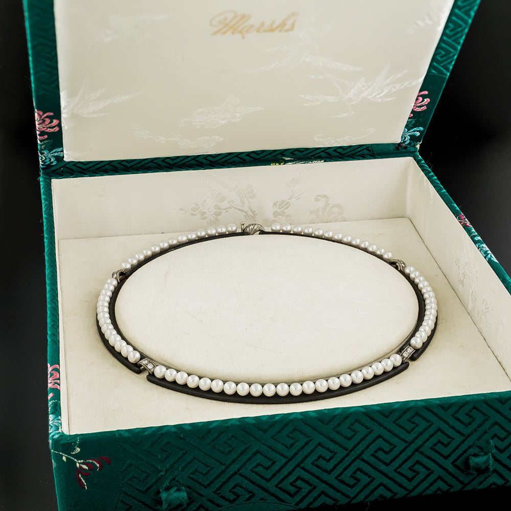 Marsh & Co. Cultured Pearl, Diamond and Blackened Steel Necklace - 8