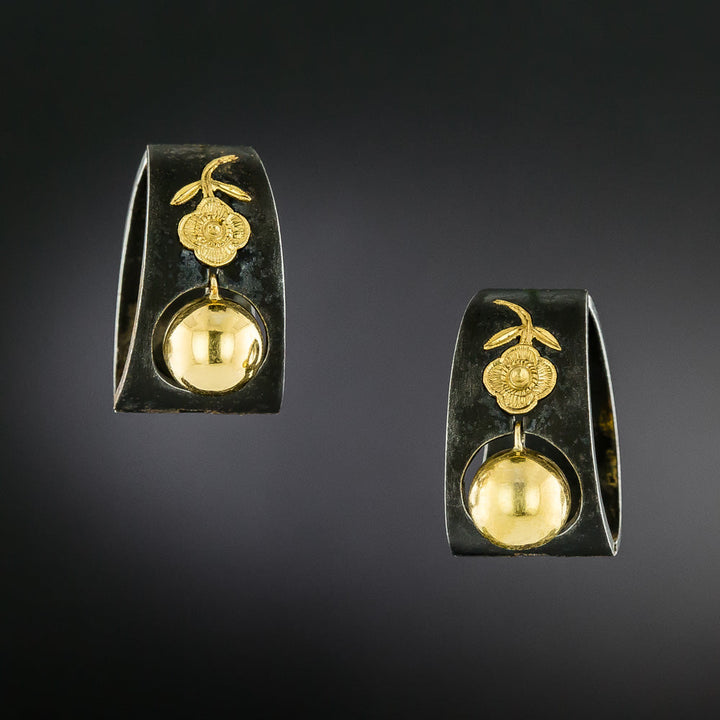 Marsh & Co. Gold Bead and Flower Clip Earrings