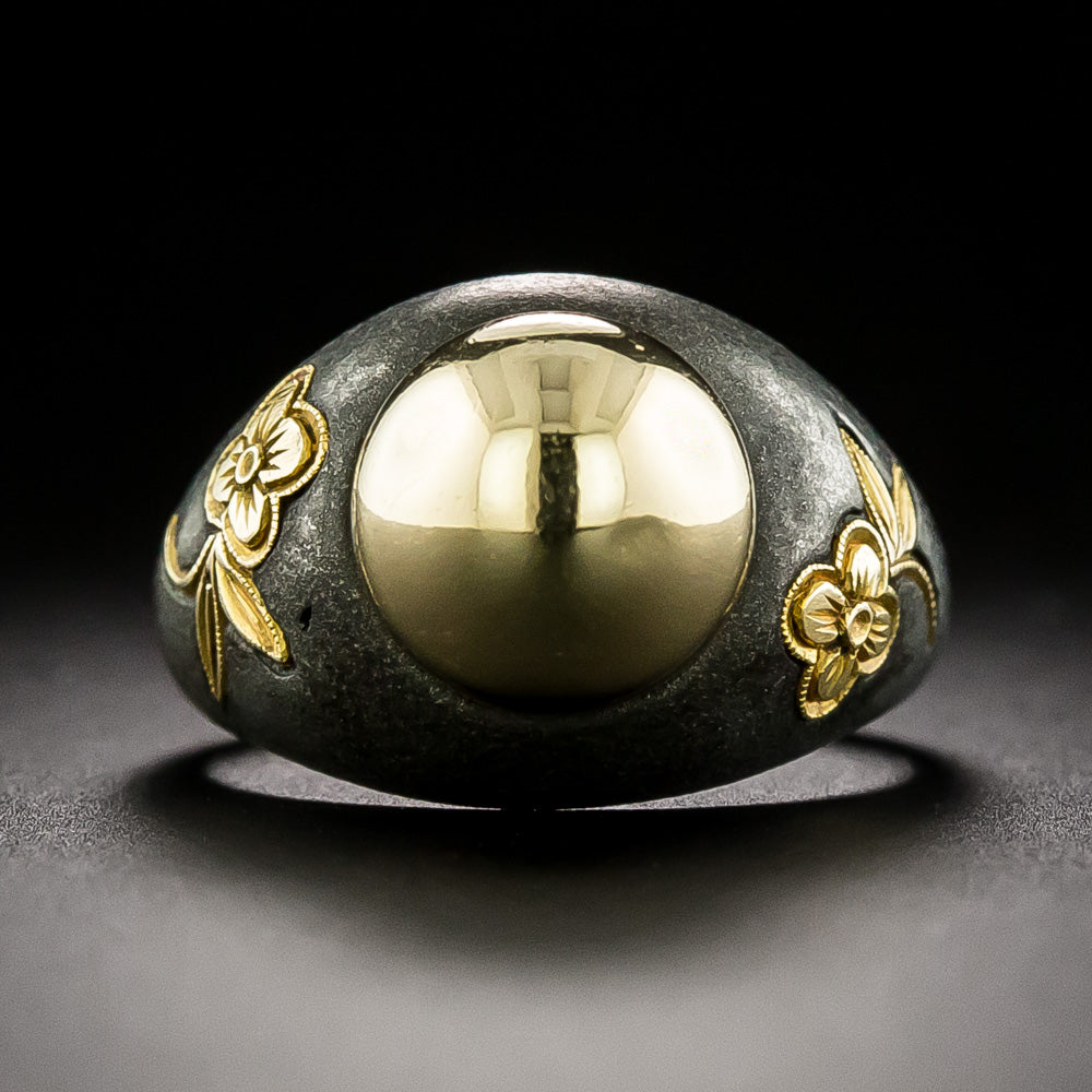 Marsh & Co. Golden Bead and Flower Ring, Size 3 1/2 - 2