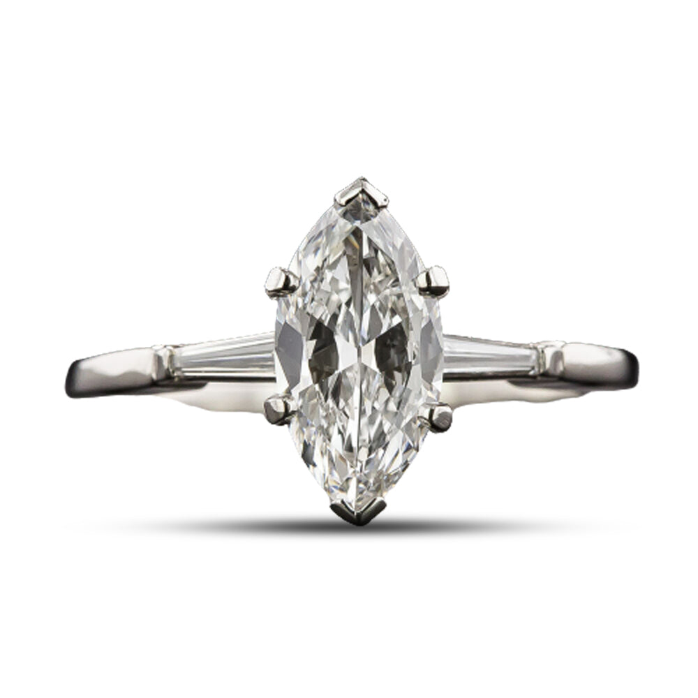 Mid-Century 1.18 Carat Marquise Diamond Engagement Ring - GIA D VVS2 - 5