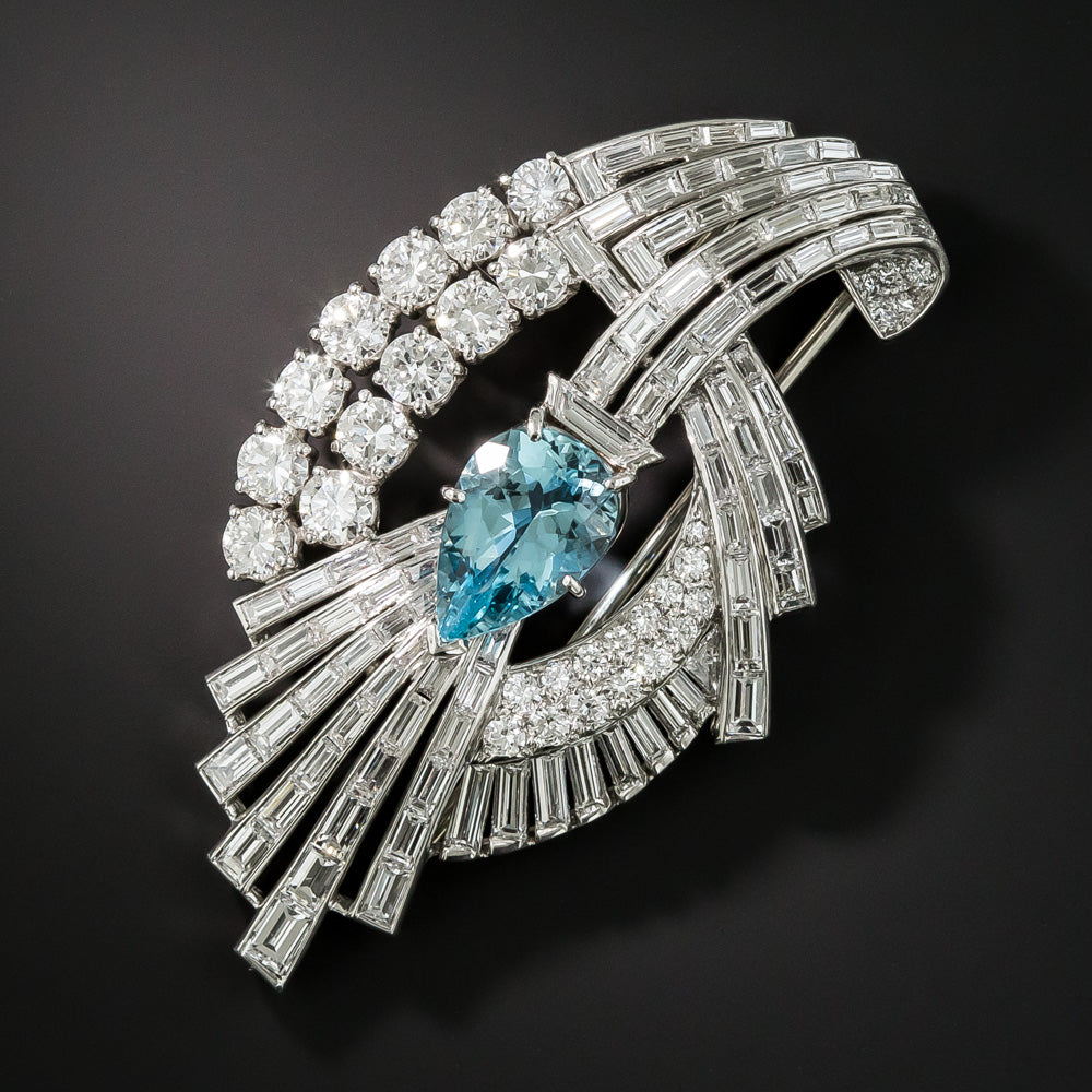 Mid-Century Aquamarine and Diamond Spray Brooch - 2