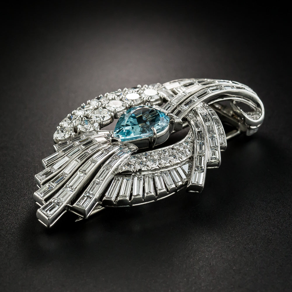 Mid-Century Aquamarine and Diamond Spray Brooch - 5