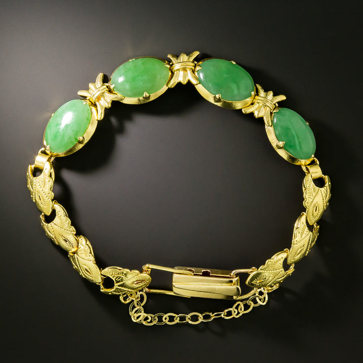 Mid-Century 18K Natural Jade Bracelet