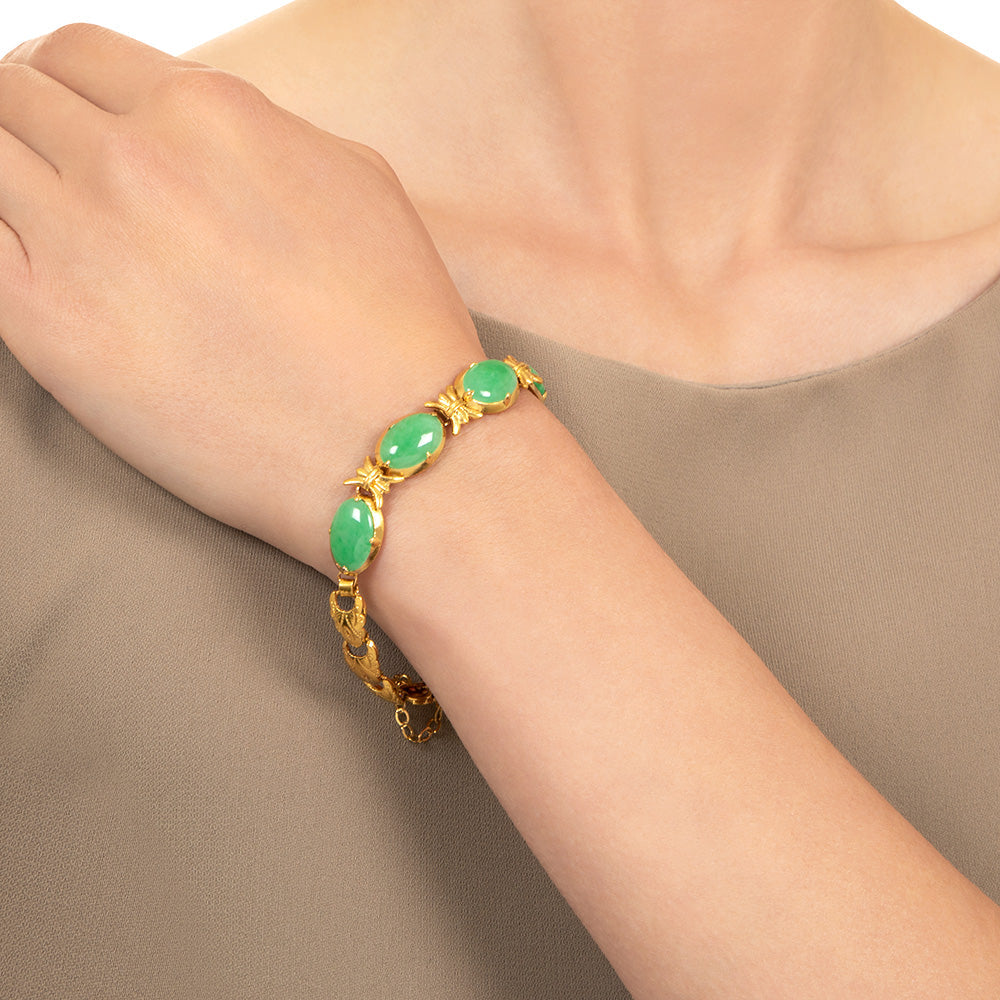 Mid-Century 18K Natural Jade Bracelet - 5