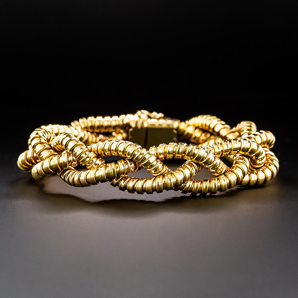 Mid-Century 18K Rosy-Yellow Gold Braid Bracelet - 8 1/4 Inches - 2