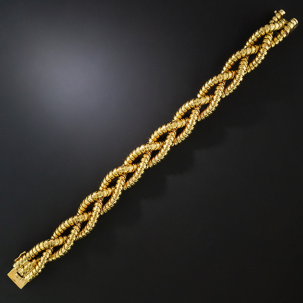 Mid-Century 18K Rosy-Yellow Gold Braid Bracelet - 8 1/4 Inches - 4
