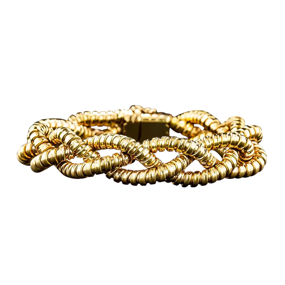 Mid-Century 18K Rosy-Yellow Gold Braid Bracelet - 8 1/4 Inches - 5