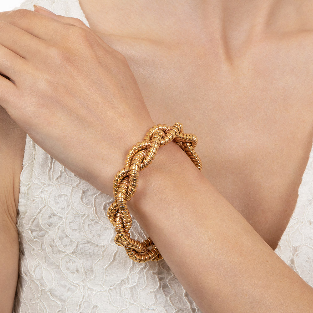 Mid-Century 18K Rosy-Yellow Gold Braid Bracelet - 8 1/4 Inches - 6