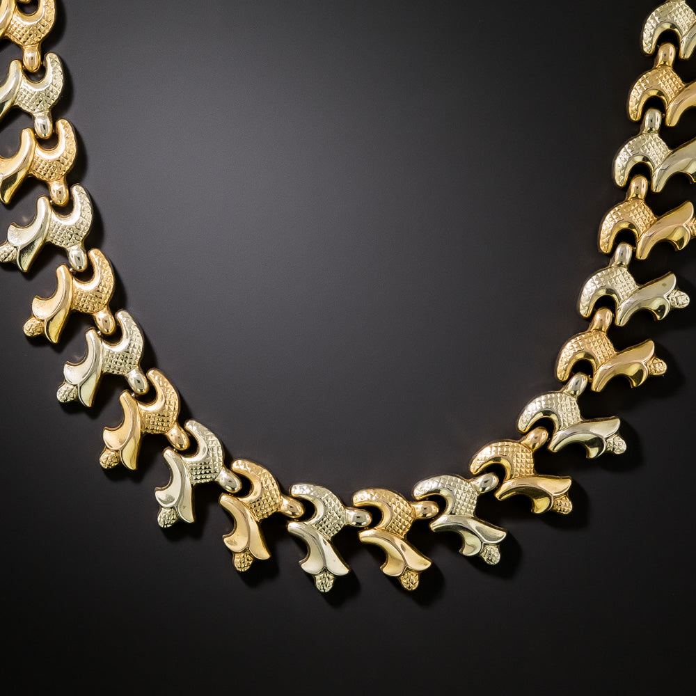 Mid-Century 18K Two-Tone Gold Link Necklace - 2
