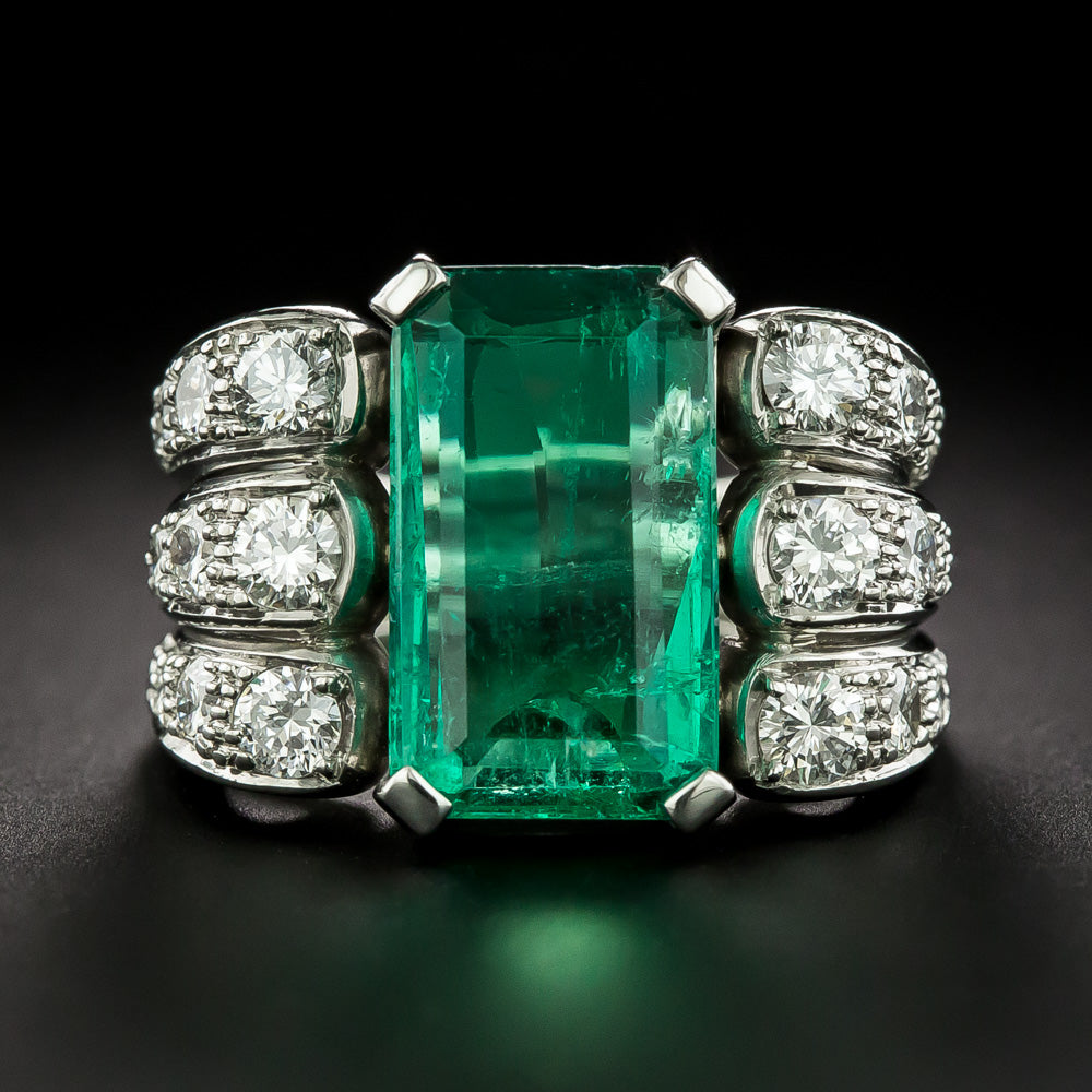 Mid-Century 5.16 Carat Colombian Emerald and Diamond Ring - GIA F1 - 3
