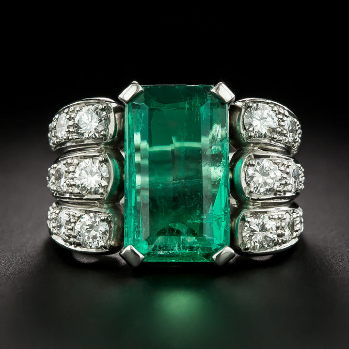 Mid-Century 5.16 Carat Colombian Emerald and Diamond Ring - GIA F1