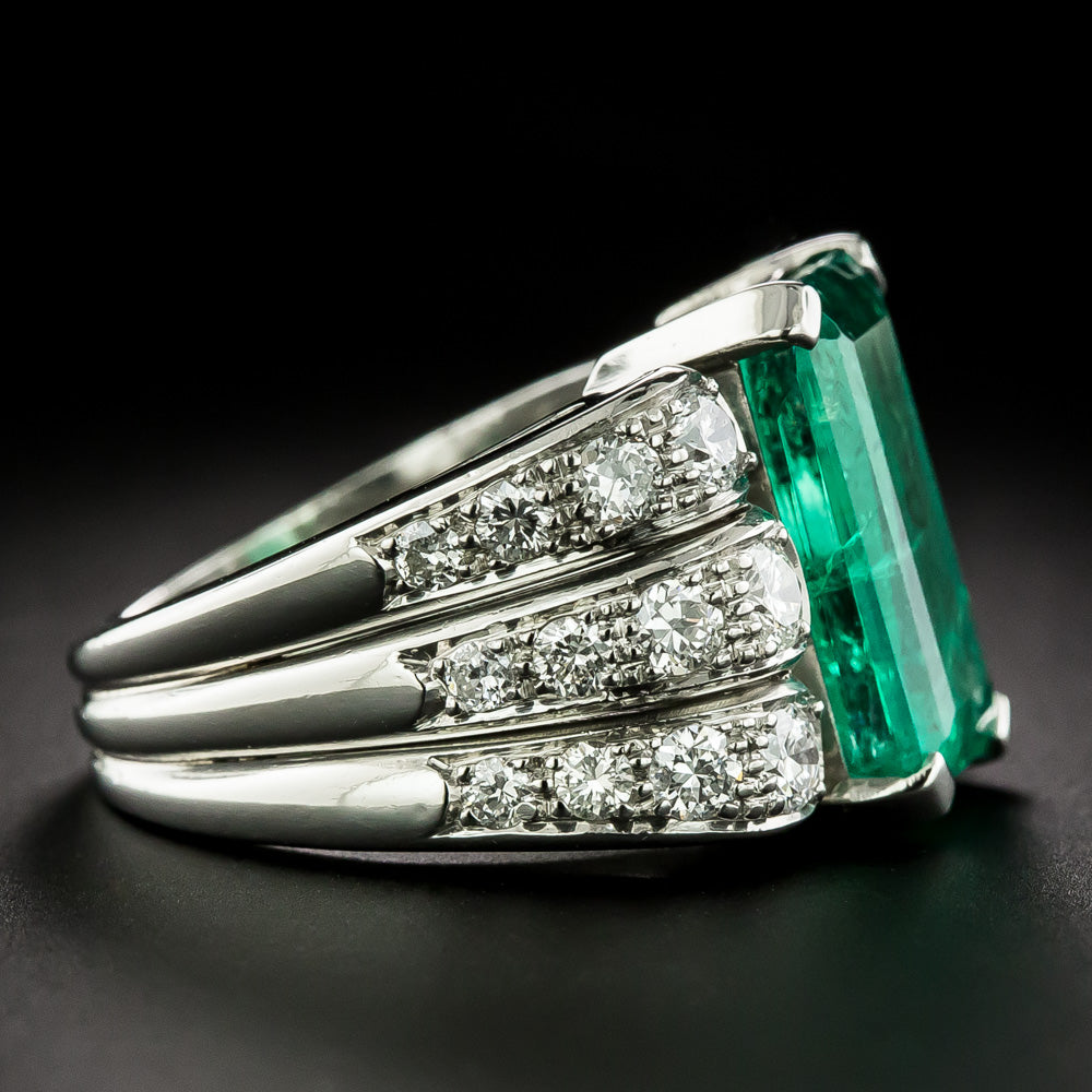 Mid-Century 5.16 Carat Colombian Emerald and Diamond Ring - GIA F1 - 4
